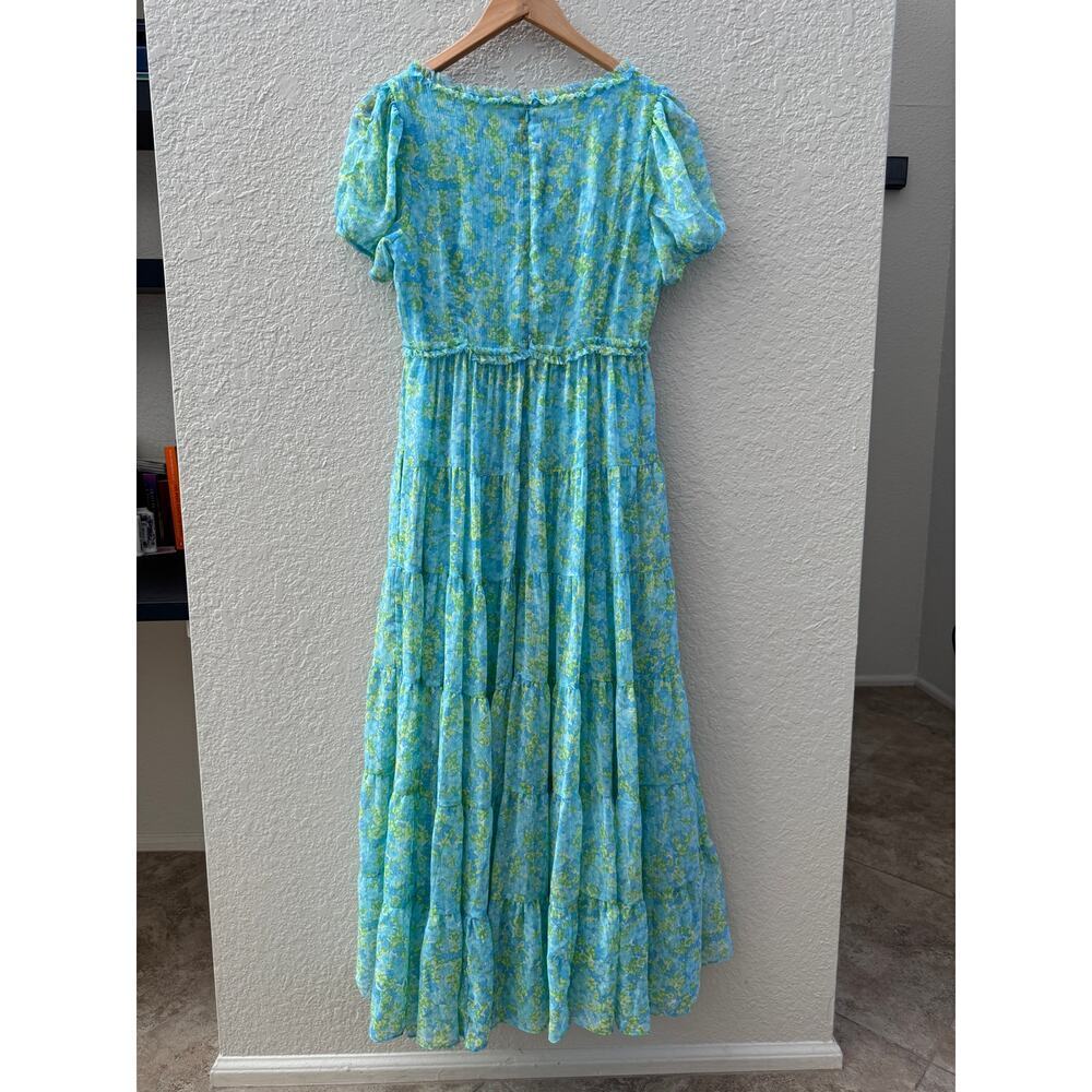 NEW LIKELY $258 Blue Floral Chloe Tiered Midi Dress - Picture 4 of 7